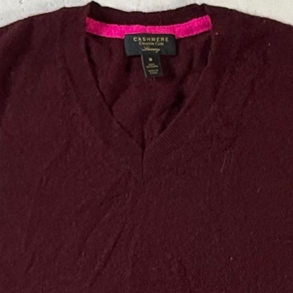Charter Club Cashmere V-Neck Sweater Womens Medium Burgundy Luxury Knit Z116